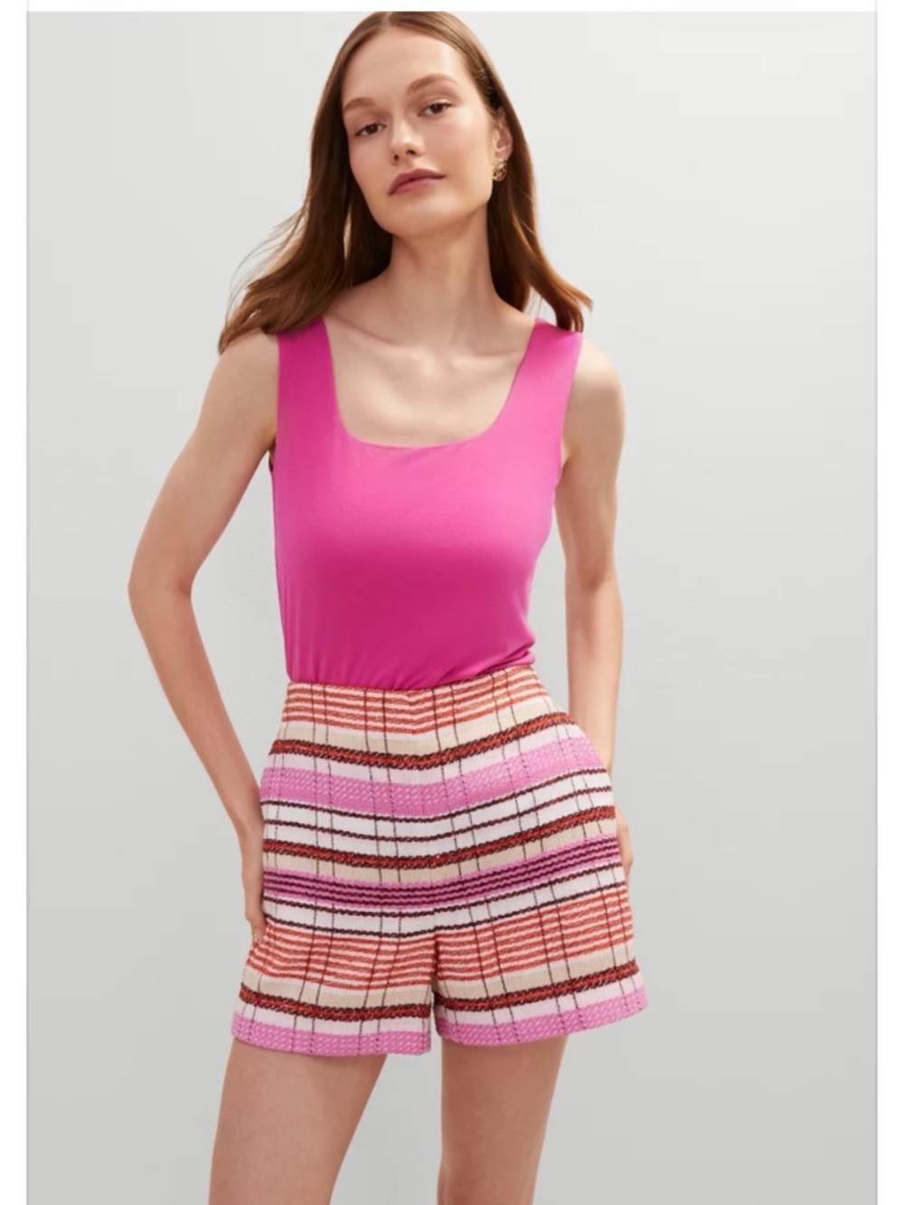 Ann Taylor Pink & Multicolor High-Waist Tweed Shorts